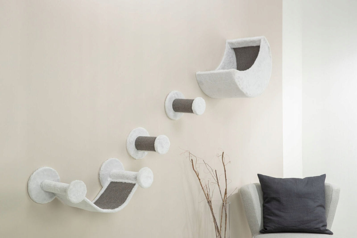 Trixie Wall set, for cat, white/grey, plush, 4 pieces