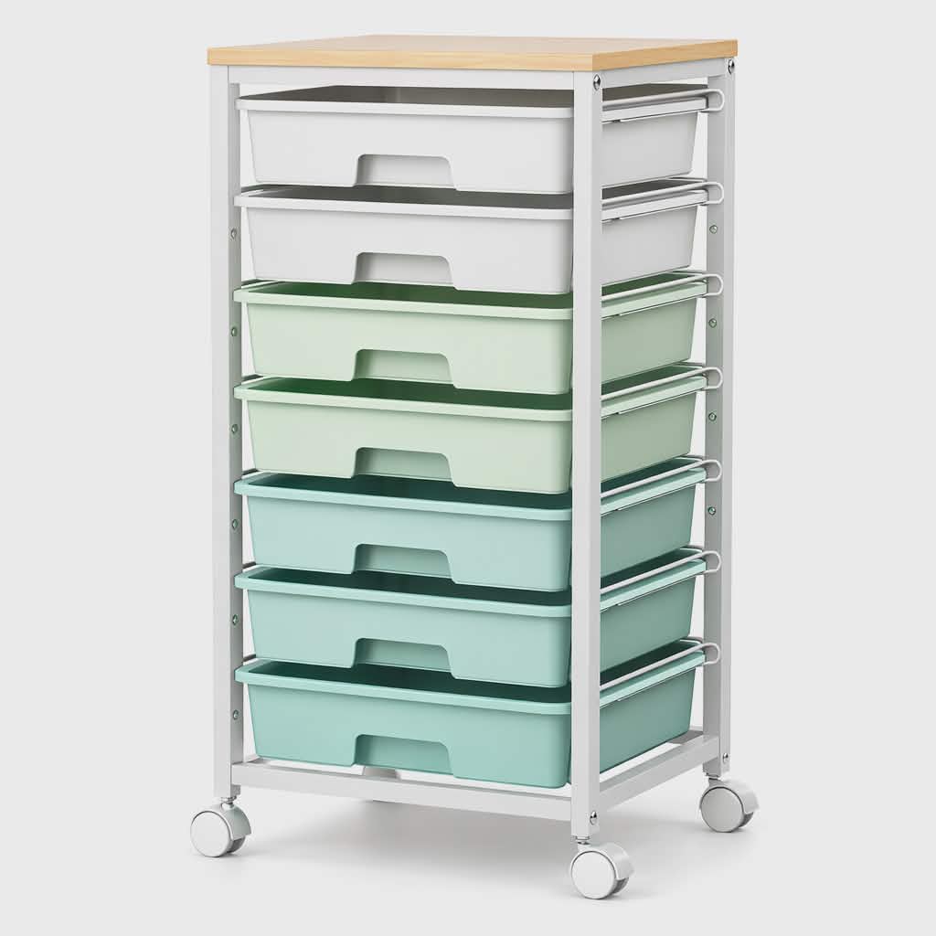 Trolley BOOKCASE with drawers CIRCLES wooden top bathroom children's kitchen