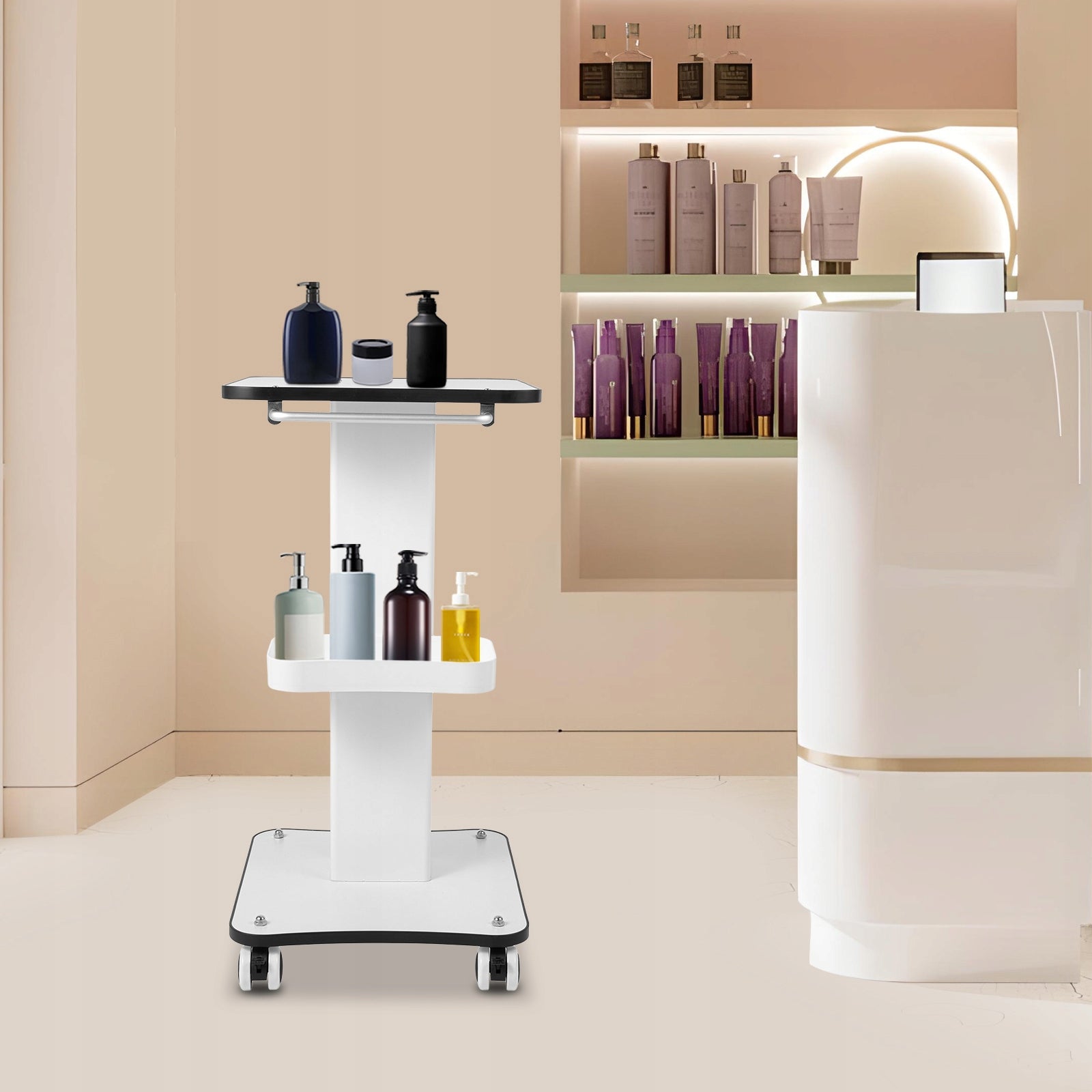 Trolley Cart 40kg 4 Wheels Wood Metal Utility Cart for Salon 34*38*69cm Medical device no