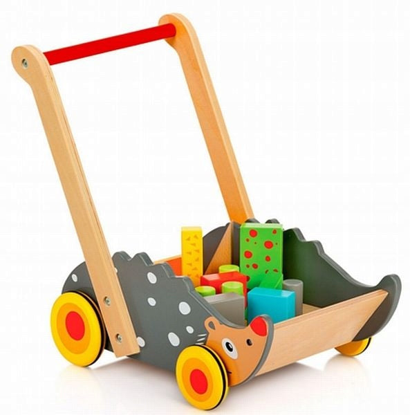Trolley Cheerful Hedgehog - walker, pusher with large blocks , wood howl Brand Leomark