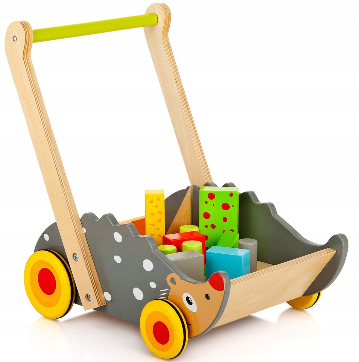 Trolley Cheerful Hedgehog - walker, pusher with large blocks , wood howl