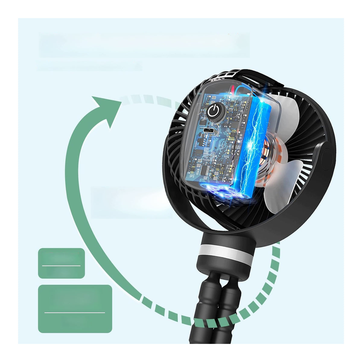 Trolley Fan Cordless Fan 8000mAh USB 360° LED Clamp Packaging status original
