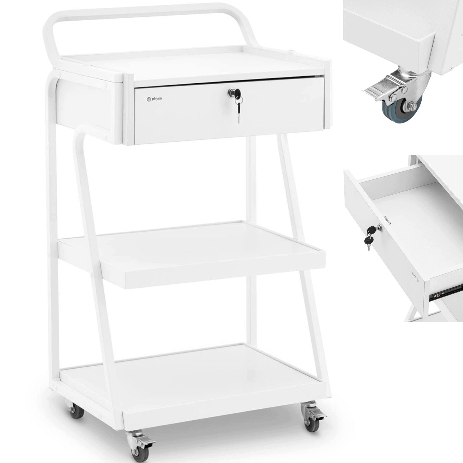Trolley cosmetic helper Physa 80kg 3 shelves drawer 55x39x90cm white