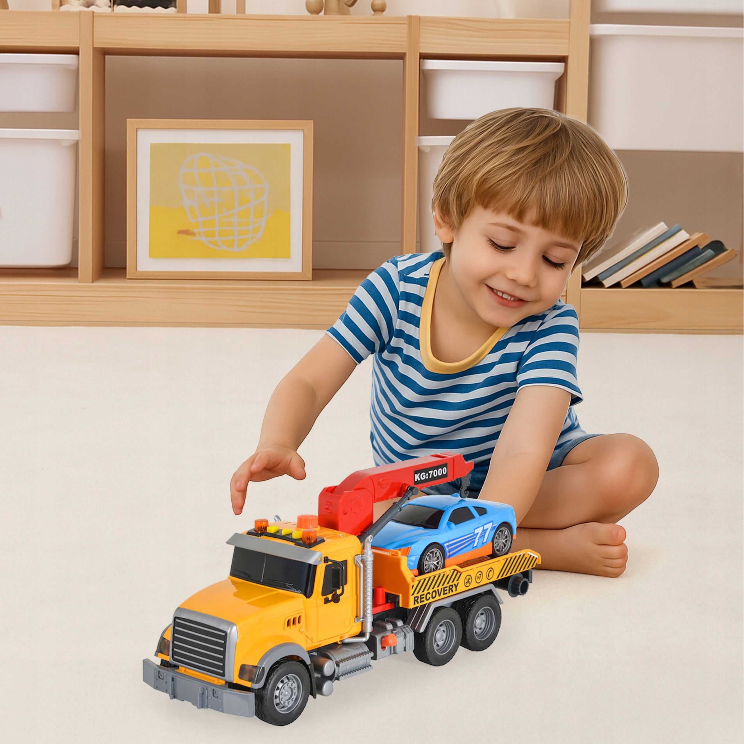 Truck Tugboat Roadside Assistance Tow Truck with Boom Sound Light 1:12 Packaging status original