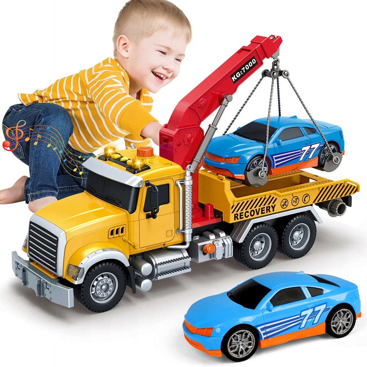 Truck Tugboat Roadside Assistance Tow Truck with Boom Sound Light 1:12