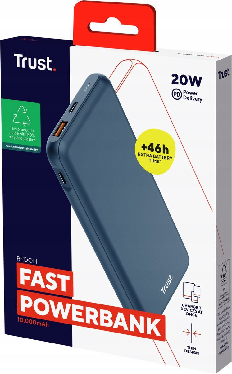 Trust 25032 PowerBank Fast Redoh PD20W 10000mAh USB-A USB-C with Cable