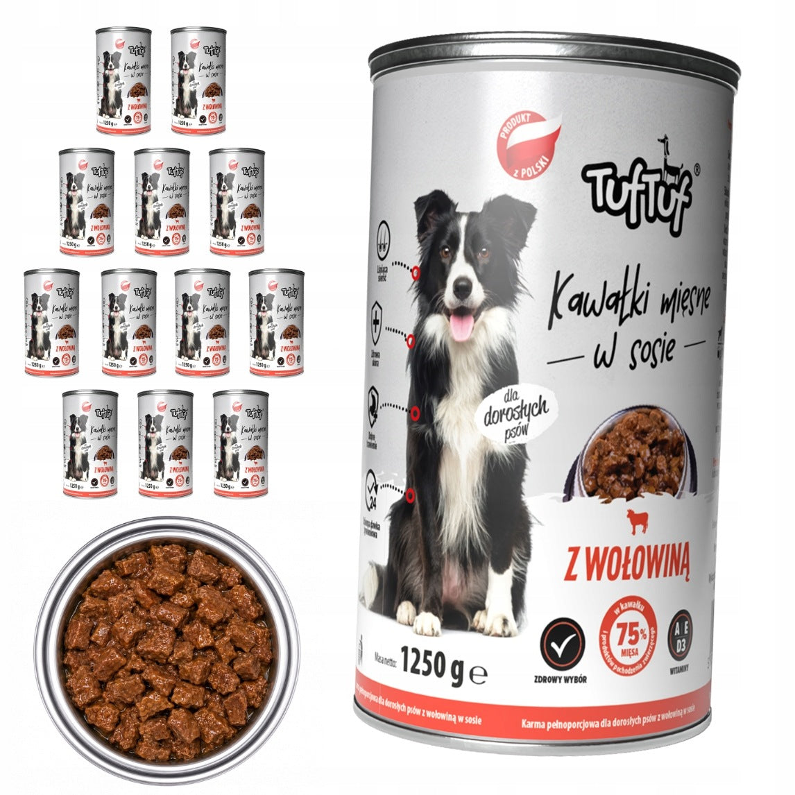 TufTuf Wet Dog Food Beef Can 12x1250g Pieces in Sauce