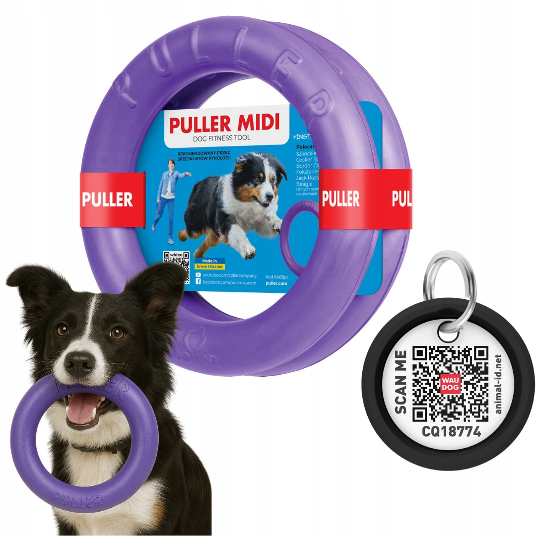 Tug Toy Midi for medium dogs 20 Puller , 2 pcs + FREEBIE QR ID