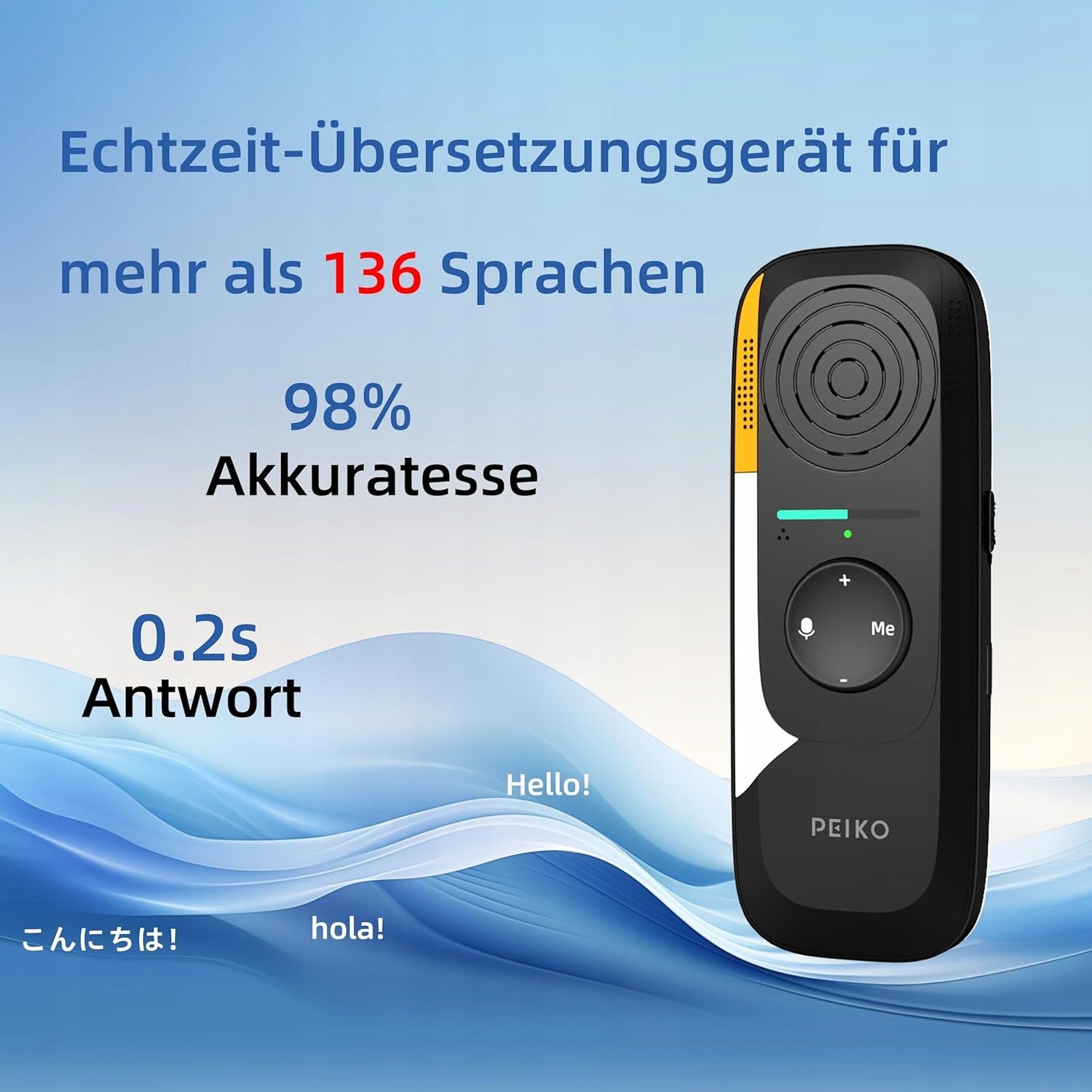 Tłumacz w czasie rzeczywistym AI z 75 językami offline Peiko Packaging status original