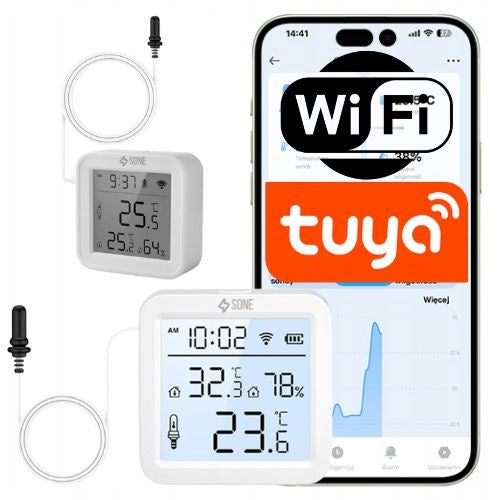 Tuya WiFi Temperature Sensor with LCD Probe Humidity Thermometer 96 cm