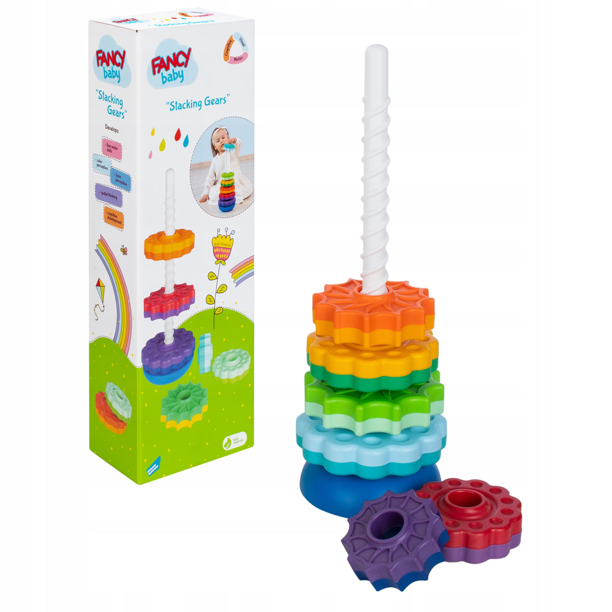 Twisted Rainbow Stacking Tower FANCY BABY Spiral Pyramid for Kids
