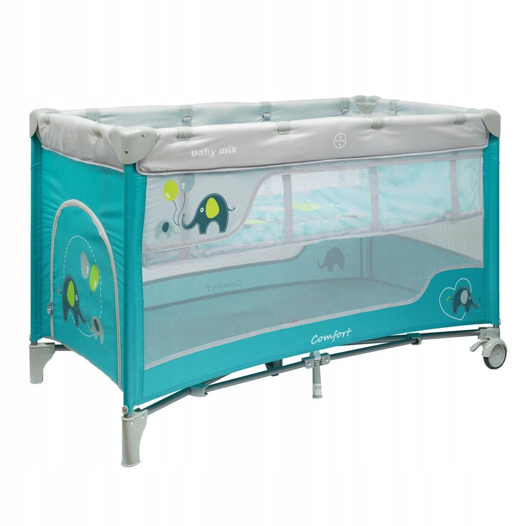 Two-level travel cot Baby Mix Elephants blue 60x120cm