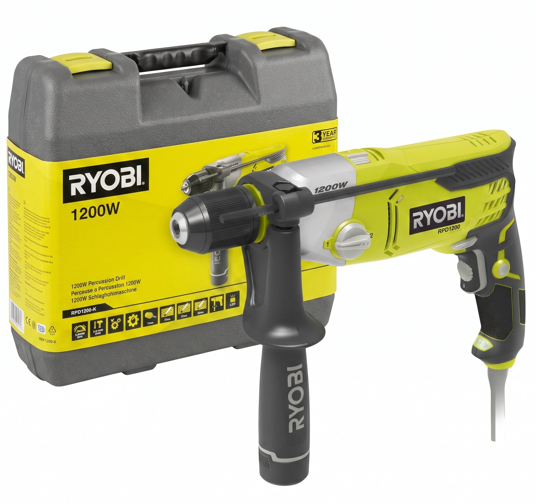 Two-speed impact drill 1200W LED backlighting RPD1200-K RYOBI