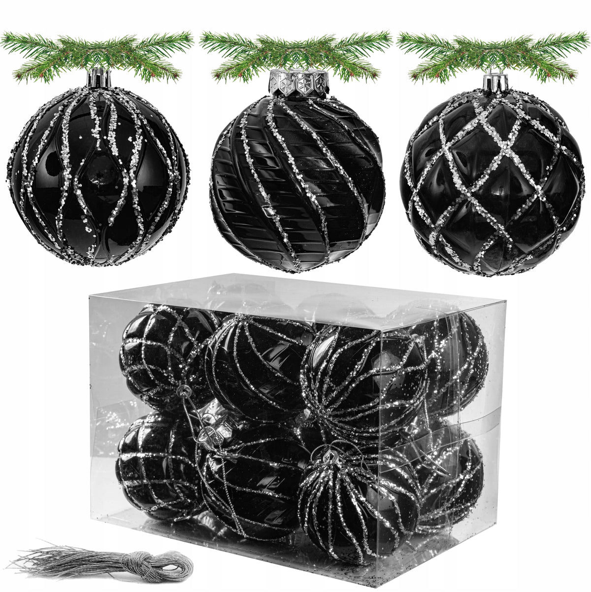 UNBREAKABLE CHRISTMAS TREE BAUBLES CHRISTMAS DECORATIONS 12 pcs 8 cm sequins