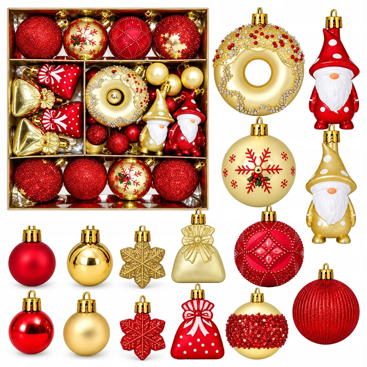 UNBREAKABLE CHRISTMAS TREE BAUBLES SET OF 60 RED GOLD ORNAMENTS Brand no brand