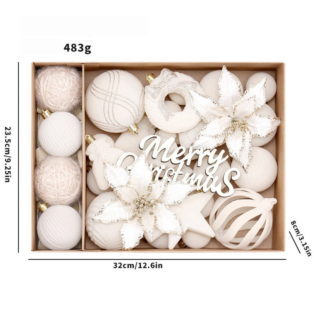 UNBREAKABLE CHRISTMAS TREE VELOUR BAUBLES SET 38pcs ORNAMENTS WHITE Brand no brand