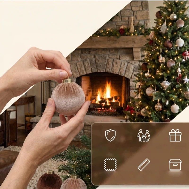 UNBREAKABLE CHRISTMAS TREE VELOUR BAUBLES SET ORNAMENTS 12pcs 8cm Manufacturer code HO-0641A1-JSX