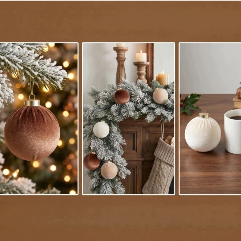 UNBREAKABLE CHRISTMAS TREE VELOUR BAUBLES SET ORNAMENTS 12pcs 8cm Packaging status original