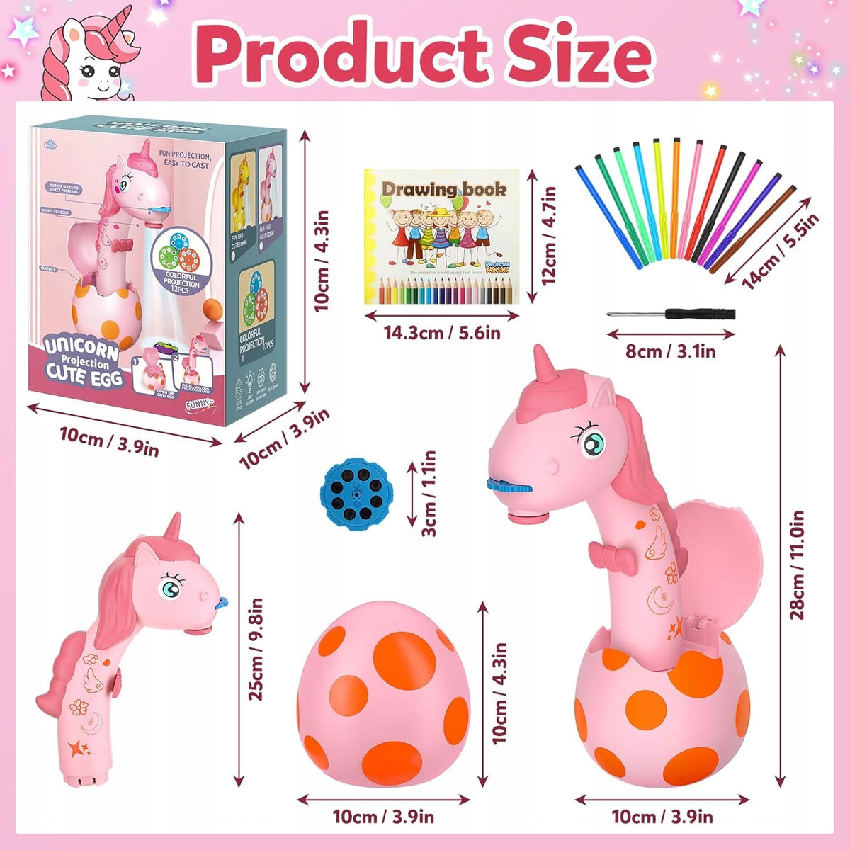 UNICORN DRAWING PROJECTOR 96 DESIGNS PINK FUN Packaging status original