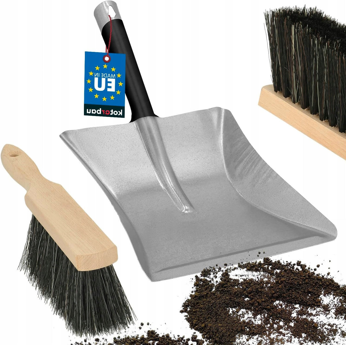 UNIVERSAL CLEANING KIT STEEL DUSTPAN AND WOODEN BROOM