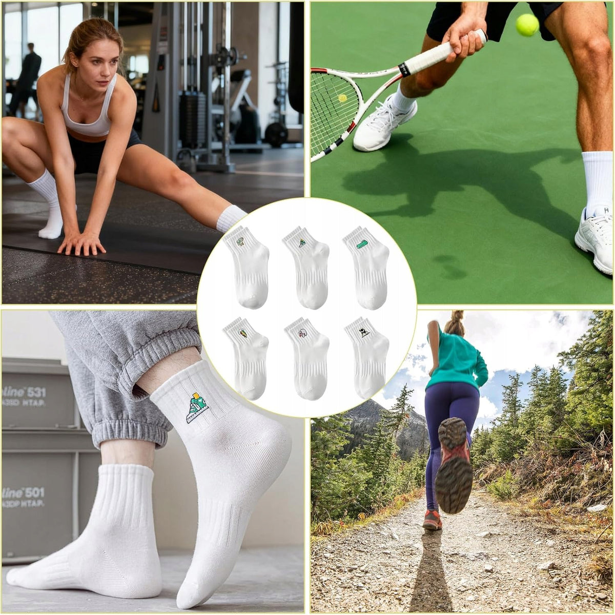 UNIVERSAL SOCKS 6 PAIRS COTTON WHITE BREATHABLE MEN'S SPORTS Brand no brand