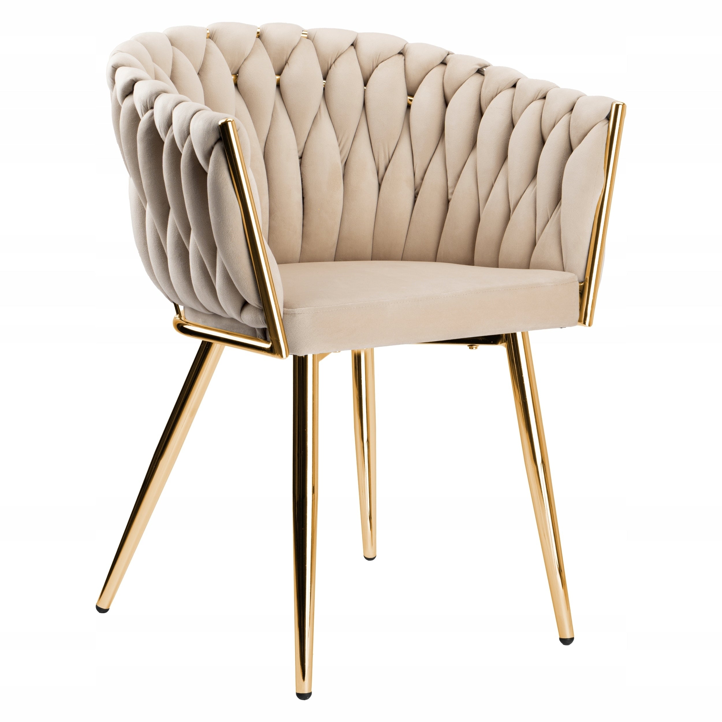 UPHOLSTERED CHAIR FOR DINING ROOM BEIGE VELOUR GLAMOUR GOLD LEGS