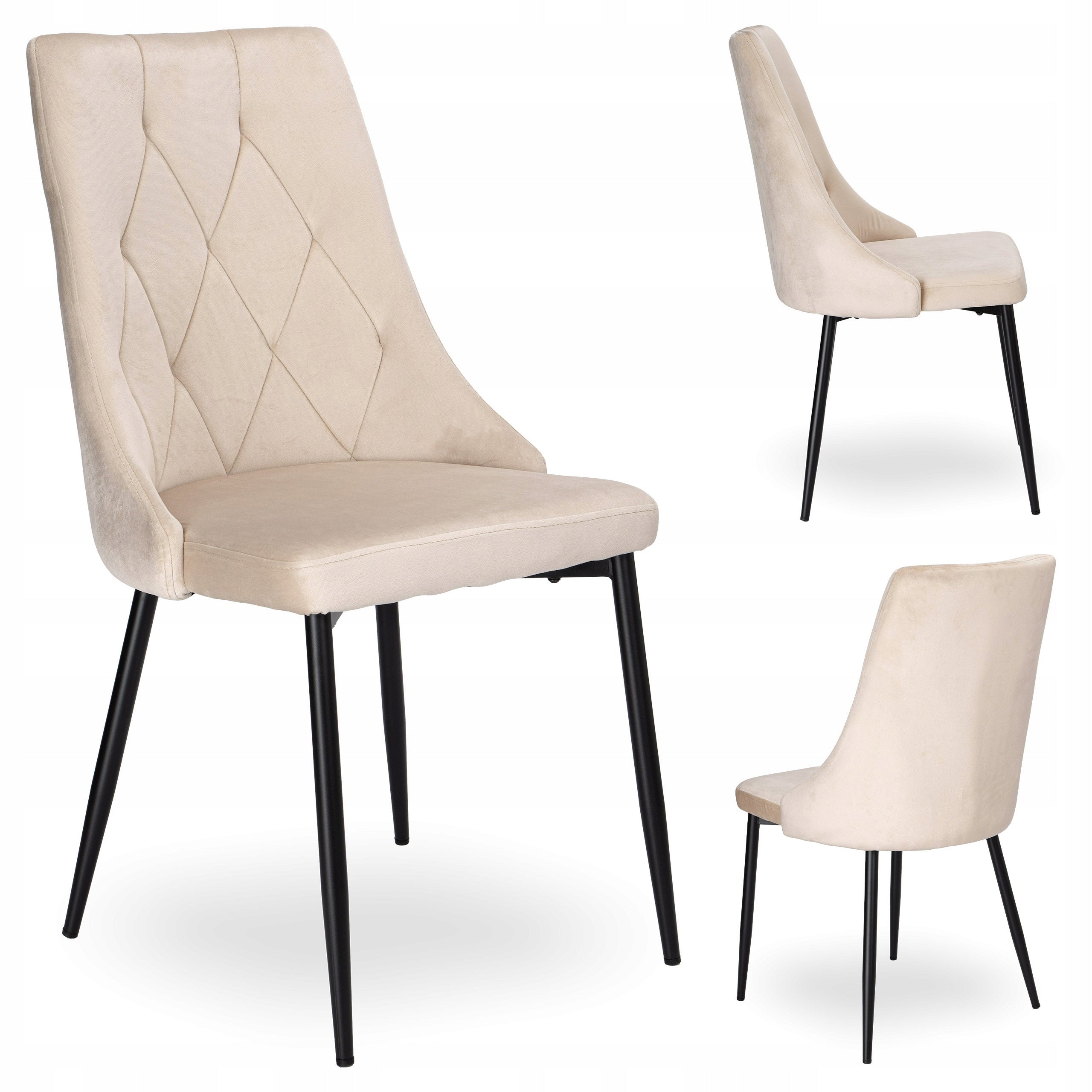UPHOLSTERED CHAIR FOR LIVING ROOM KITCHEN VELOUR MODERN METAL LEGS BEIGE