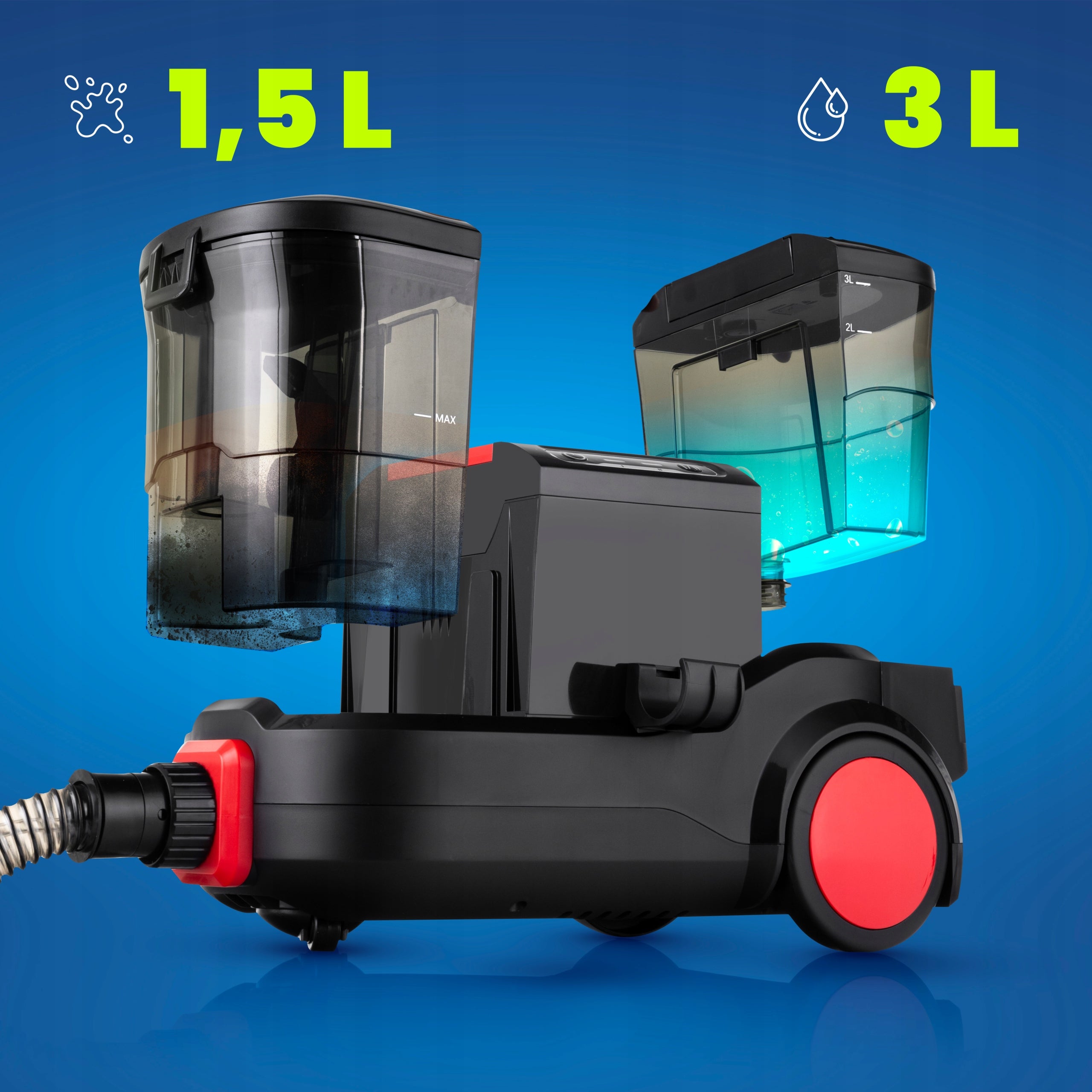 UPHOLSTERY CARPET WASHING VACUUM CLEANER PROFESSIONAL TWO TANKS 3 SUCTION CUPS Packaging status original