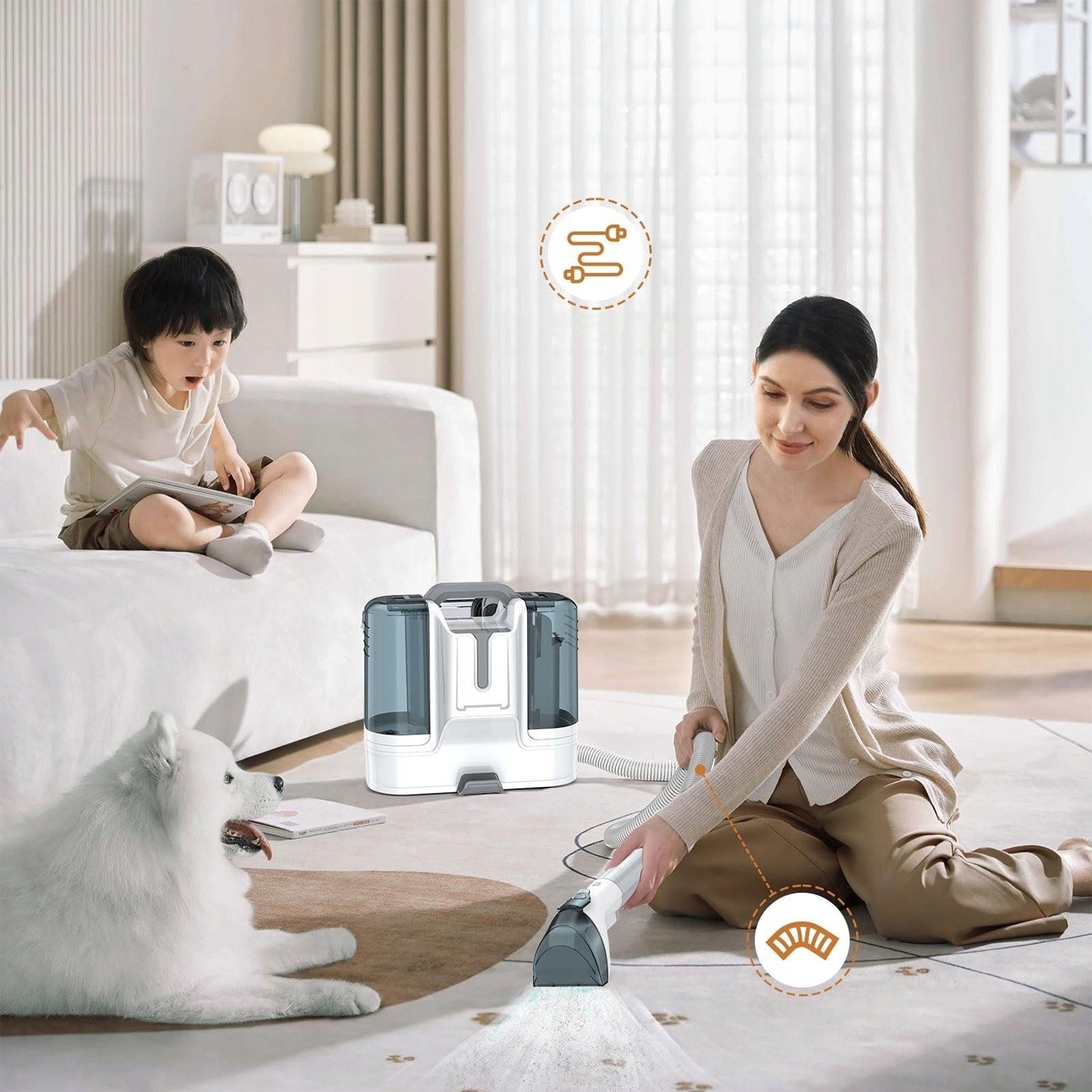 UPHOLSTERY WASHING VACUUM CLEANER 11 KPA 450W STEAM CLEANING WITH 6 NOZZLES Maximum power 450 W