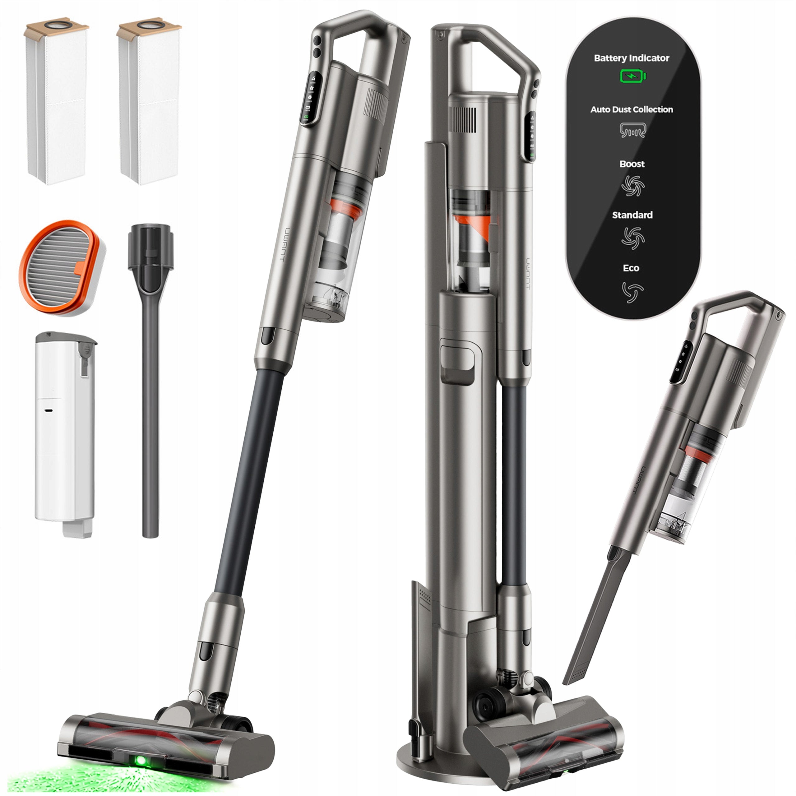 UPRIGHT CORDLESS VACUUM CLEANER WITH CLEANING STATION 25 kPA LED UWANT V500