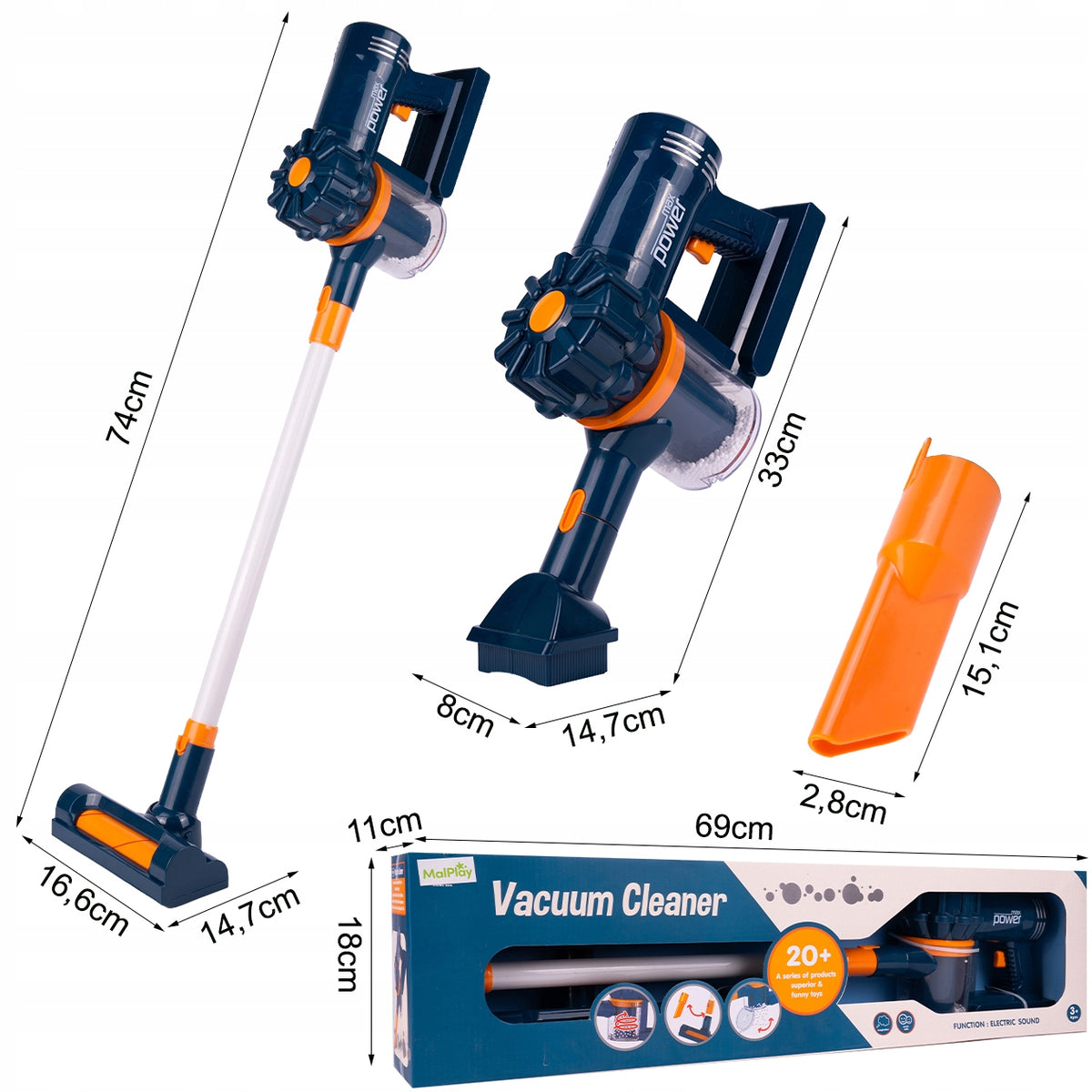UPRIGHT ELECTRIC VACUUM CLEANER WITH SOUND SUCTION FUNCTION 2IN1 FOR CHILDREN Packaging status original