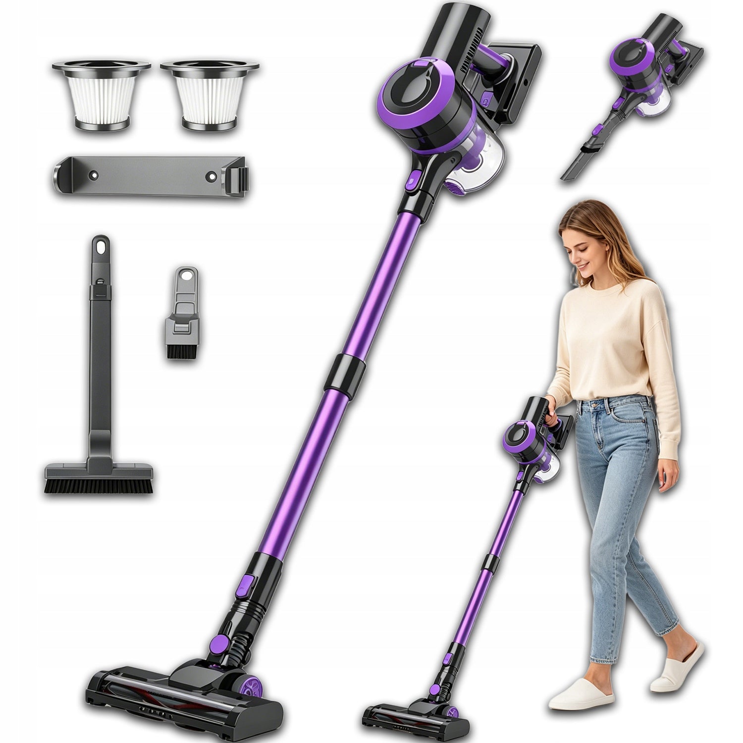 UPRIGHT HANDHELD VACUUM CLEANER WITH DUST CONTAINER 400W 4IN1 SMALL STRONG LIGHT