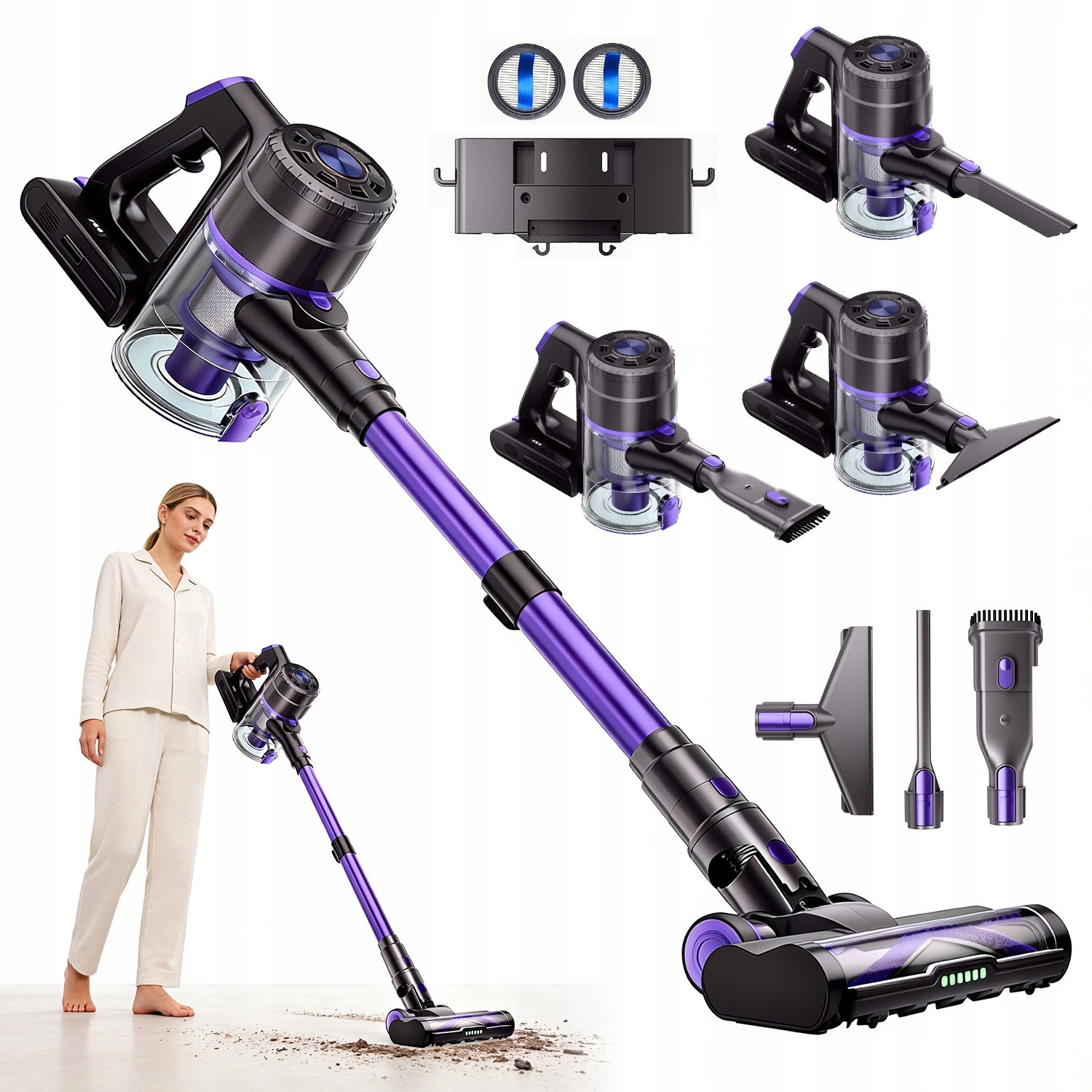 UPRIGHT VACUUM CLEANER CORDLESS HANDHELD LED LARGE POWER 550W FOR HOME