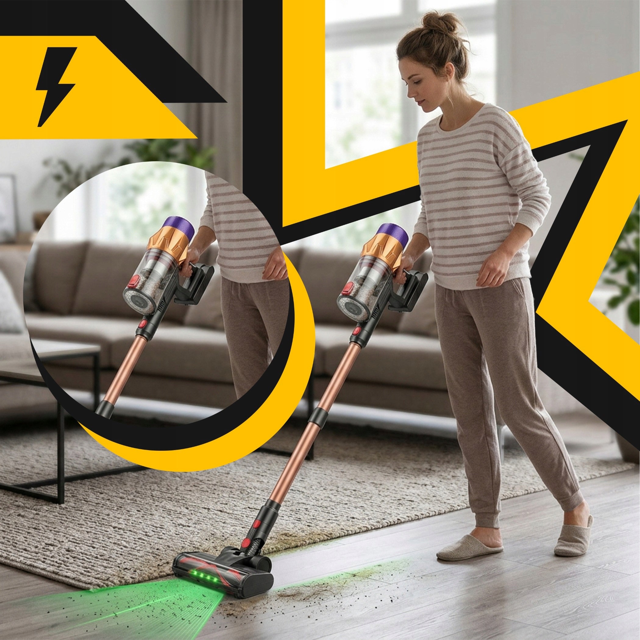 UPRIGHT VACUUM CLEANER CORDLESS HANDHELD POWERFUL 550W CORDLESS BAGLESS Dominant color orange