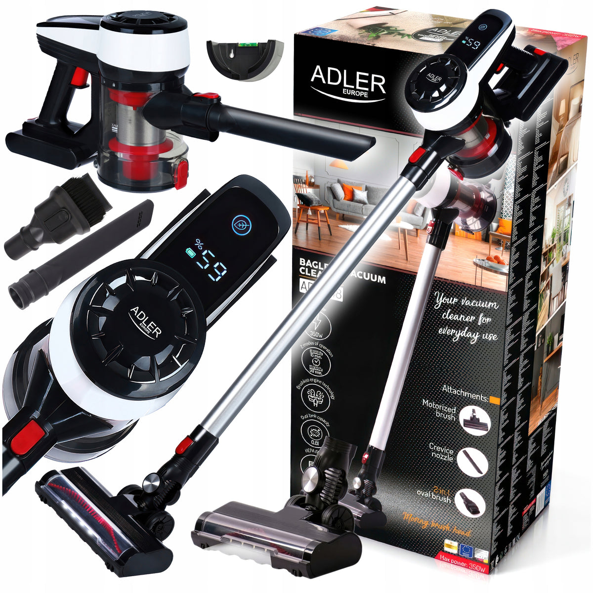 UPRIGHT VACUUM CLEANER CORDLESS POWERFUL BAGLESS LED CORDLESS 350W Packaging status original