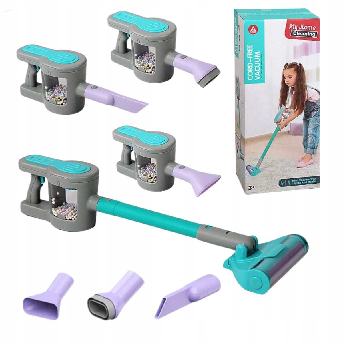 UPRIGHT VACUUM CLEANER FOR CHILDREN MANUAL TOY 3 TIPS INTERACTIVE SOUND