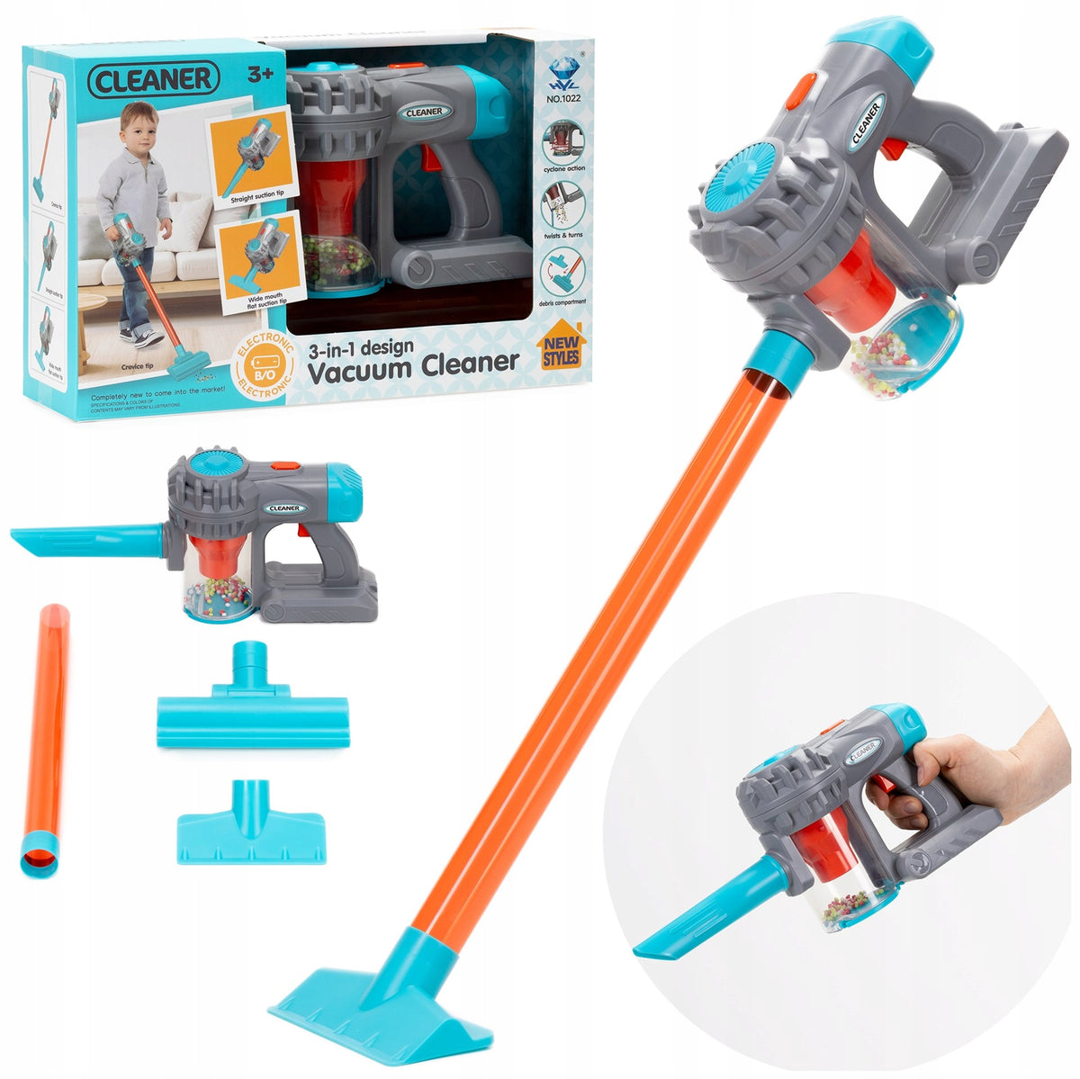UPRIGHT VACUUM CLEANER FOR CHILDREN TOY BATTERY-OPERATED SET SOUND TOY Manufacturer code KG0044