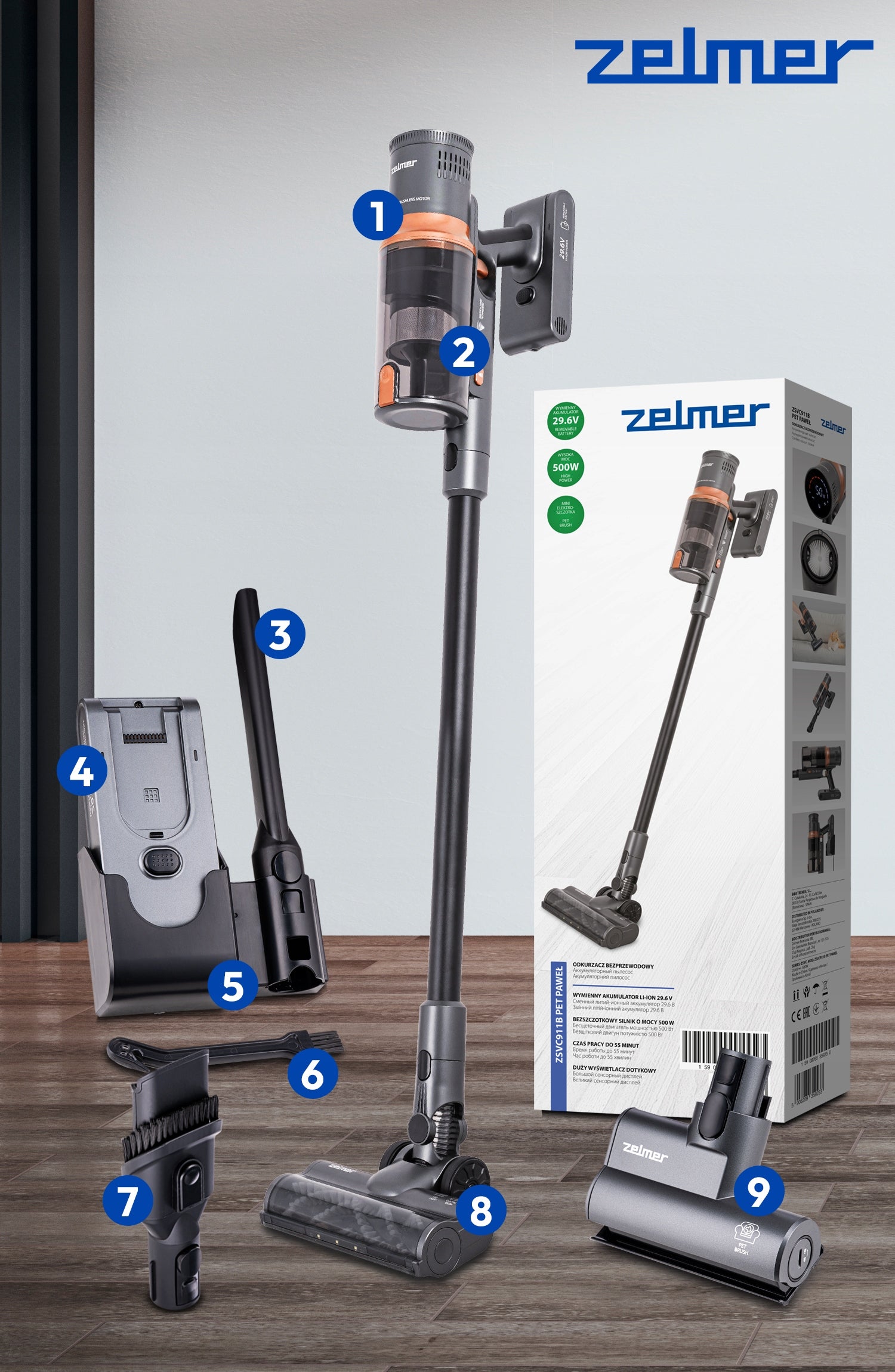 UPRIGHT VACUUM CLEANER ZELMER CORDLESS HANDHELD EPA FILTER 55' BAGLESS PET Brand Zelmer