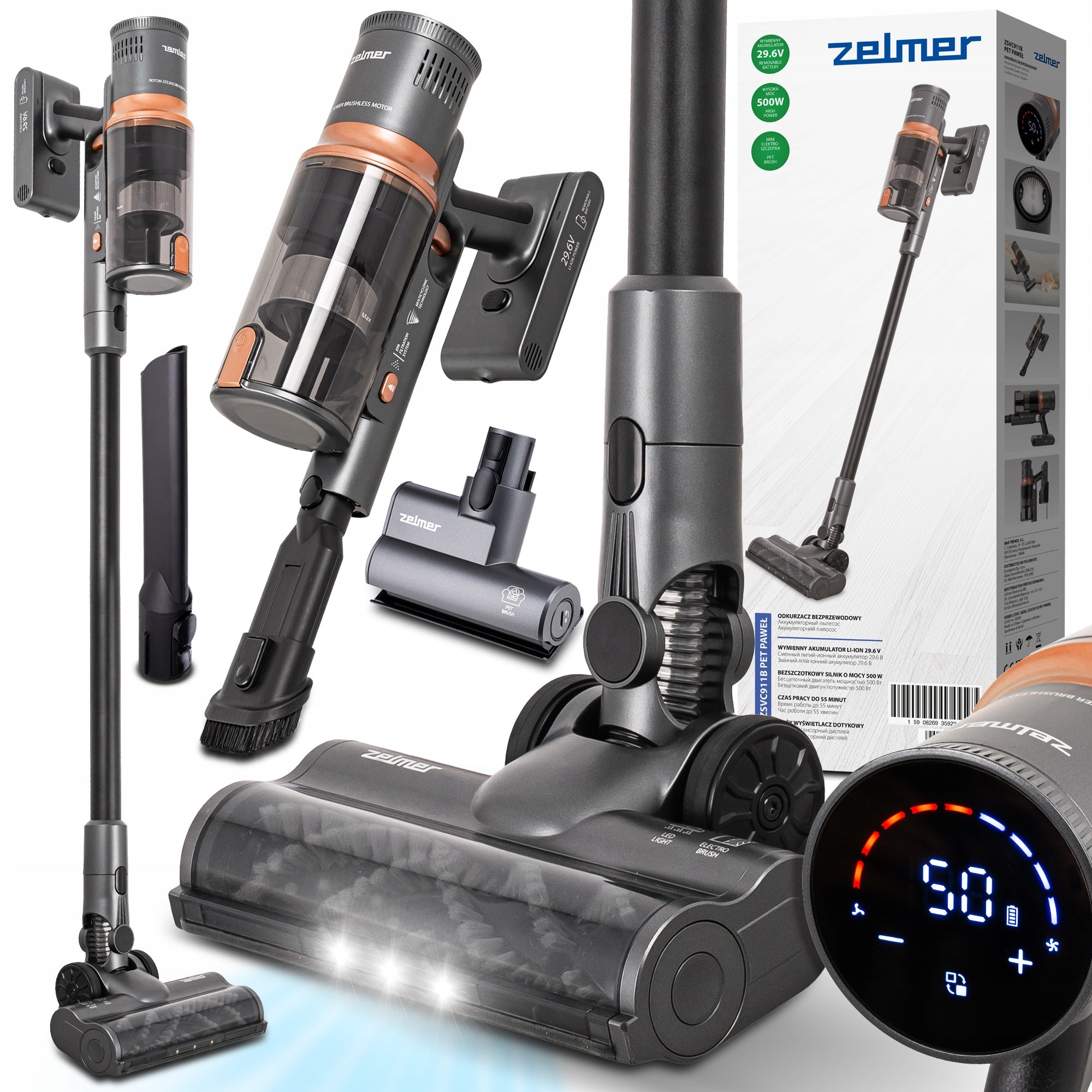 UPRIGHT VACUUM CLEANER ZELMER CORDLESS HANDHELD EPA FILTER 55' BAGLESS PET