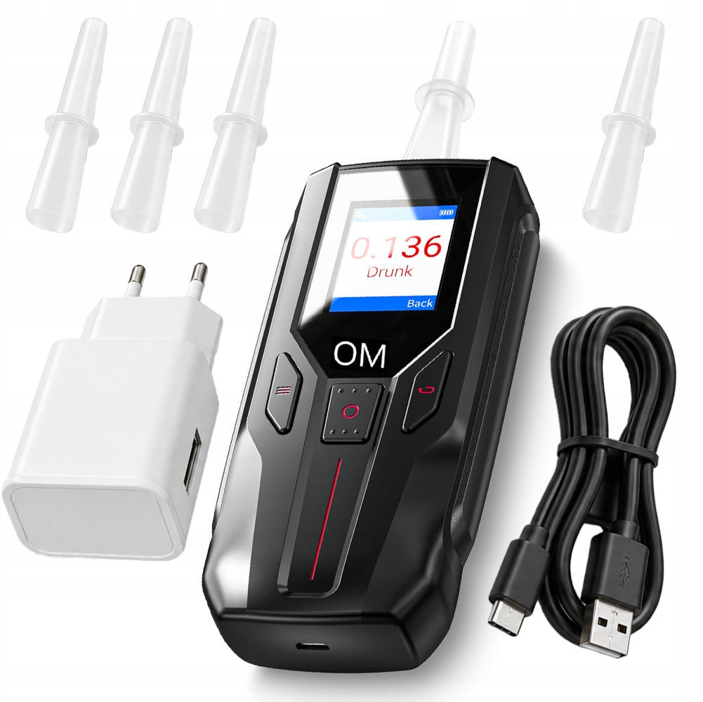 USB Breathalyzer - Charger - Cable - 5 Mouthpieces - Highest Repeatability