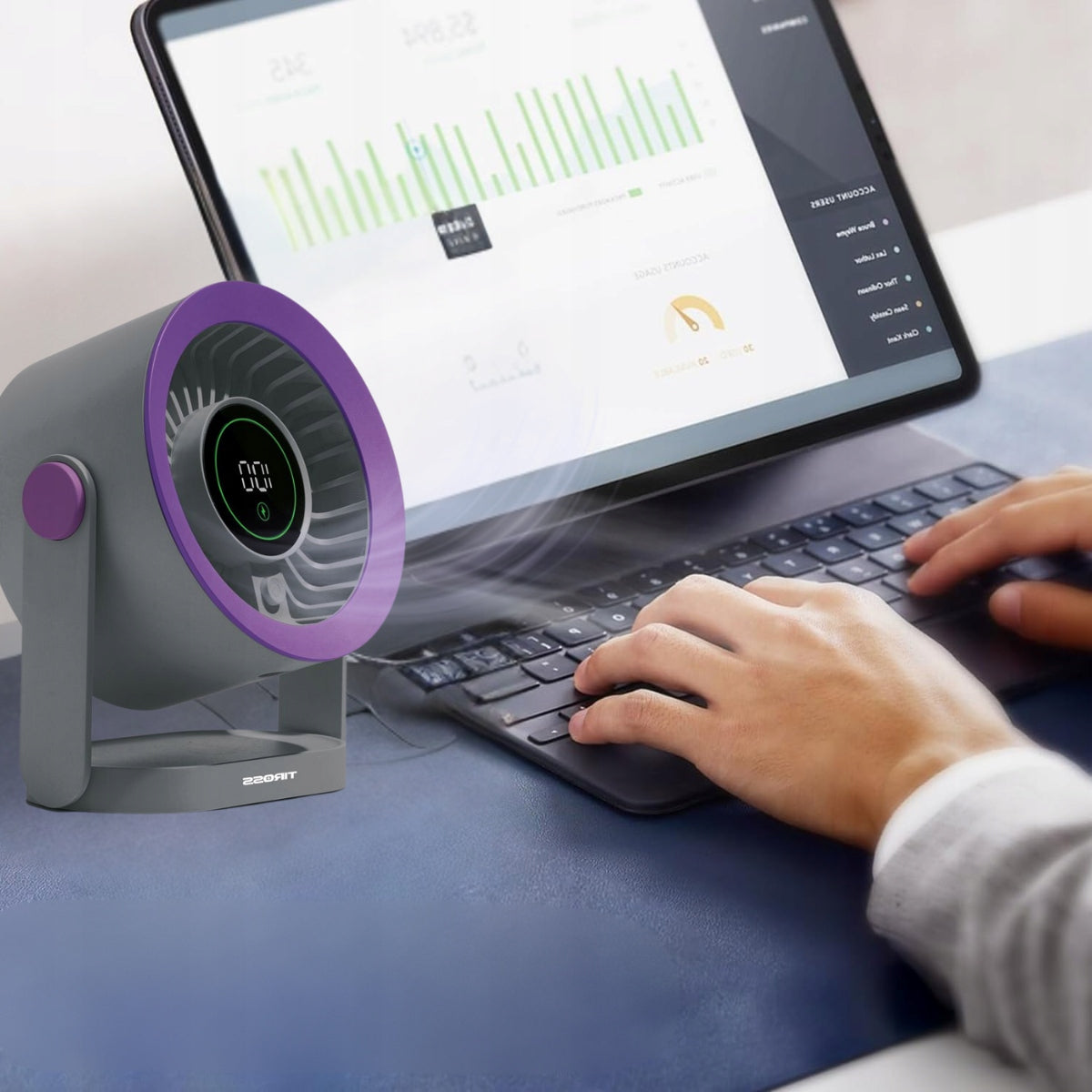 USB-C Desk Fan Mini Table Fan Quiet Powerful LCD Cord Brand DDOO