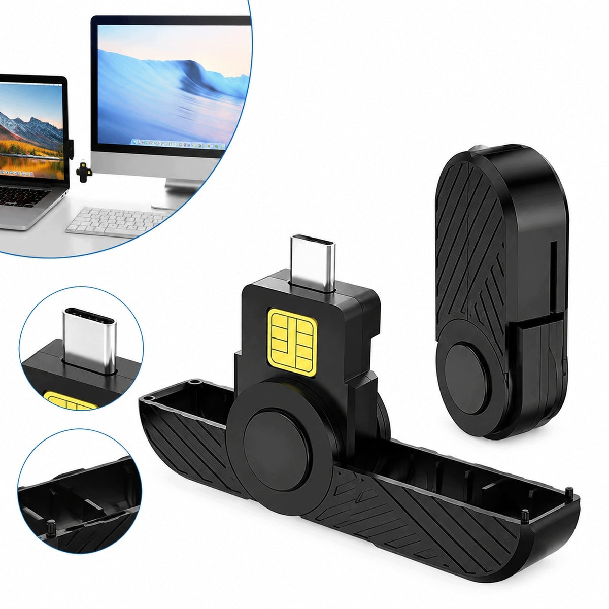 USB-C Folding Card Reader for CAC SIM ID, Plug&Play