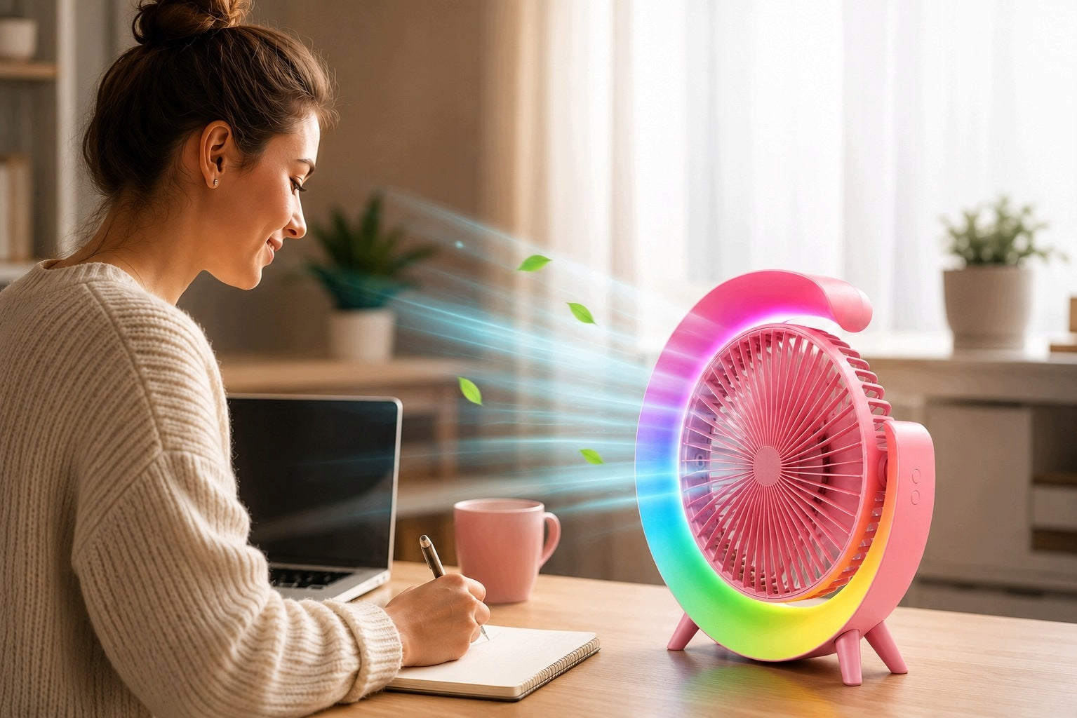 USB Desk Fan Rechargeable RGB Quiet 3 Gears Adjustable 90° Packaging status original