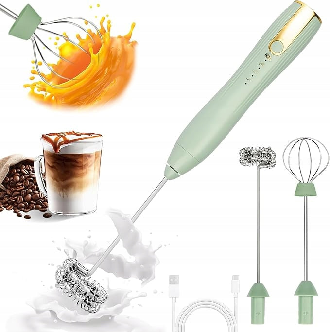 USB Electric Milk frother, 3 Speeds, Coffee Mixer - Green