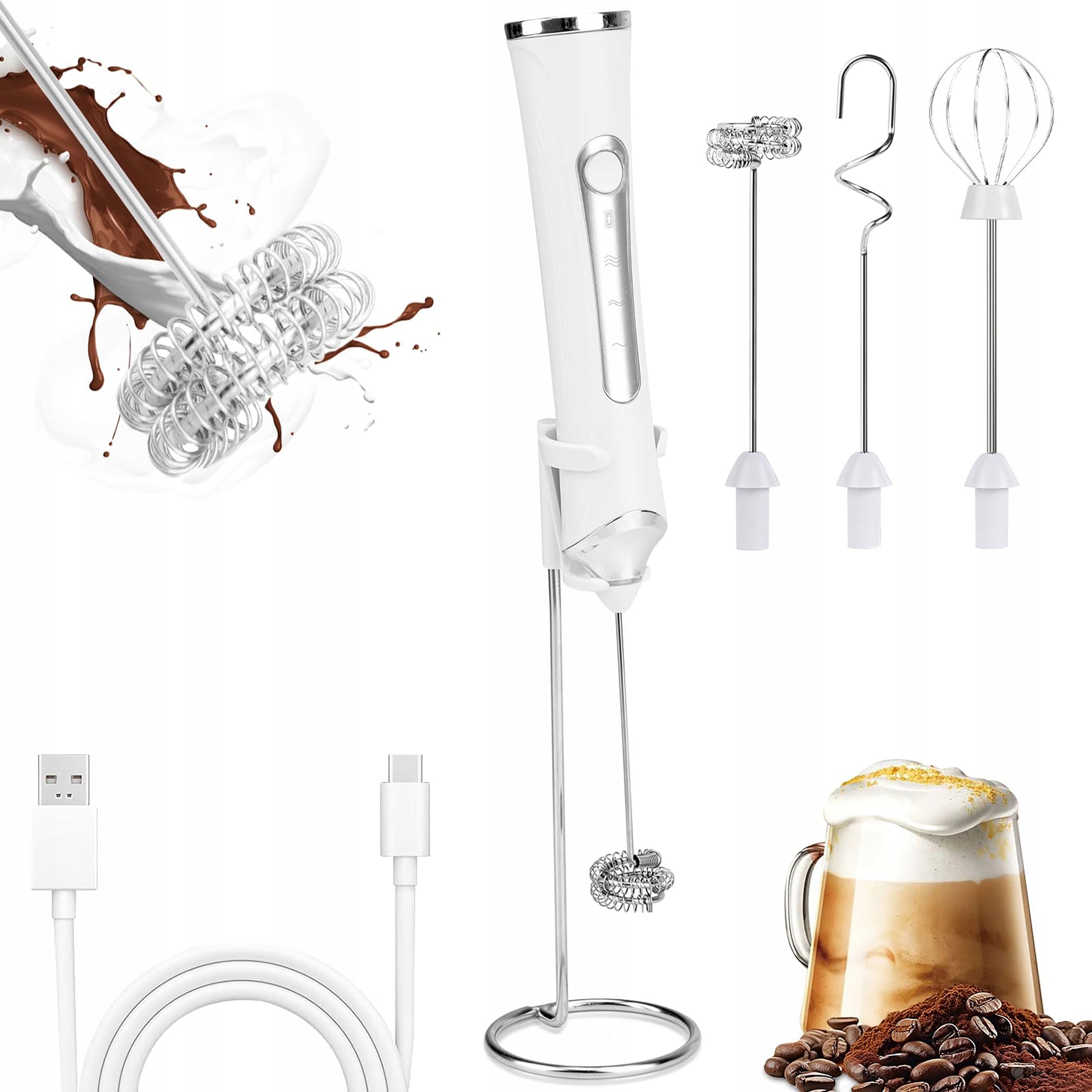 USB Electric Milk frother, 3 Speeds, Coffee Mixer - White