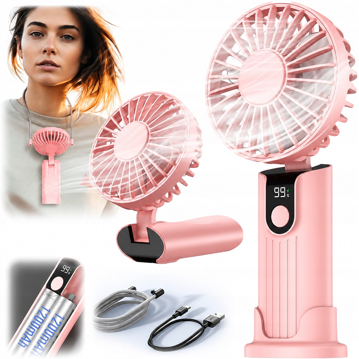 USB Fan Quiet Mini Handheld Desk Fan 2400mAh TOPK K38