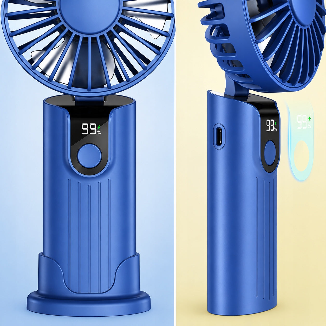 USB Fan Quiet Mini Handheld Desk Fan 5000mAh TOPK K38 Dominant color blue