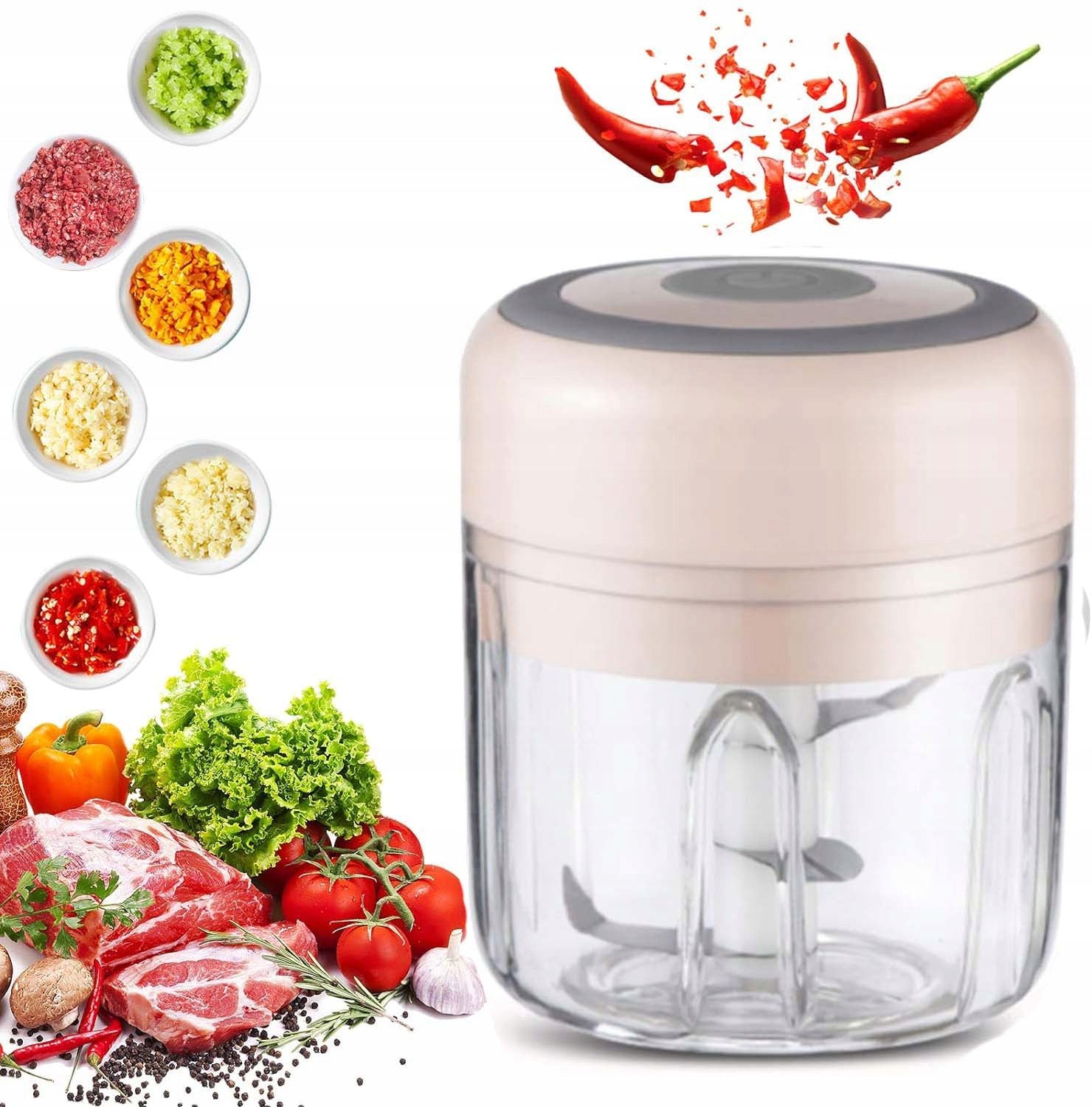 USB Rechargeable Electric Vegetable Mixer with 3 Sharp Blades 250ml