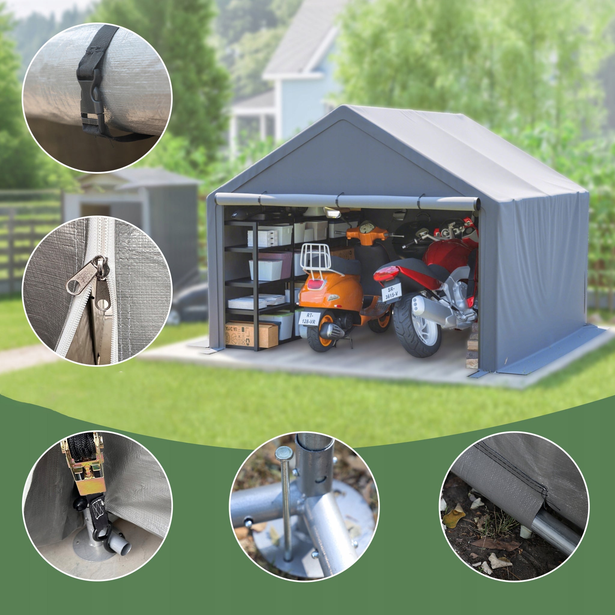 UV GARDEN TENT WATERPROOF FOR 2 TO 3 BICYCLES STORAGE 305X296X233CM GREY Length 305 m