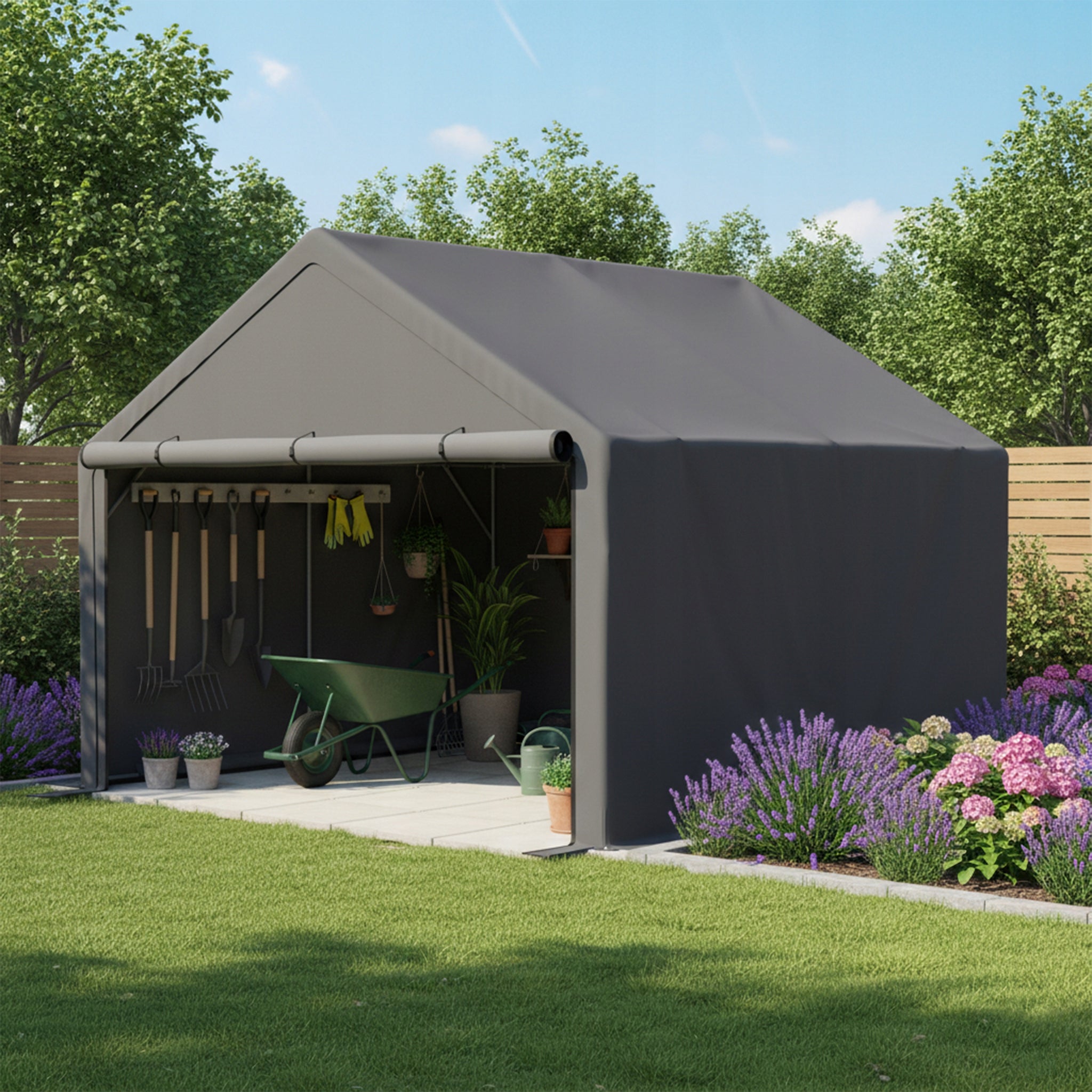 UV GARDEN TENT WATERPROOF FOR 2 TO 3 BICYCLES STORAGE 305X296X233CM GREY Season all-season